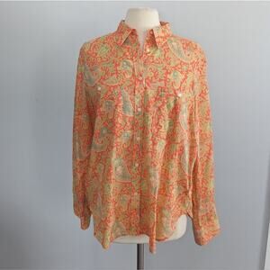 Women's Lauren Ralph Lauren Orange Paisley Cotton Lightweight Button Down XL